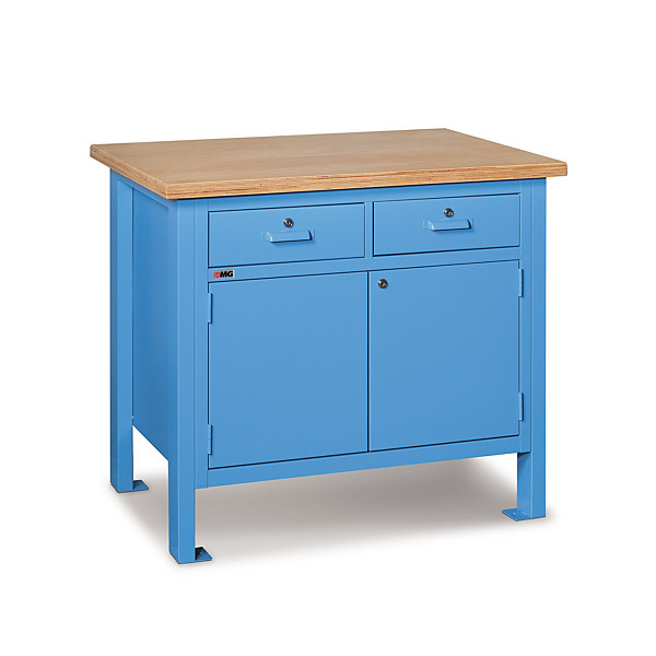 Banco da lavoro pannellato piano in legno con 2 cassetti e 2 ante 100 x 70 x 88,5 cm serie MG - 1