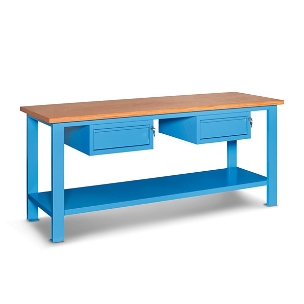 Banco da lavoro piano in legno con 2 cassettiere 1 cassetto 200 x 70 x 88,5 cm serie MG - 1