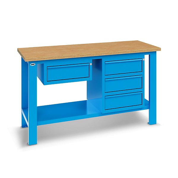 Banco da lavoro piano in legno con 2 cassettiere 1 cassetto e 1 cassettiera 3 cassetti 200 x 70 x 88,5 cm serie MG - 4