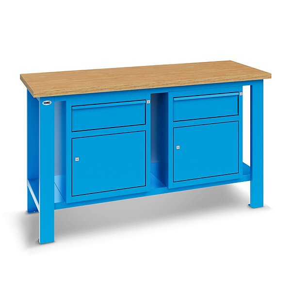 Banco da lavoro piano in legno con 2 cassettiere 1 cassetto e 1 cassettiera 3 cassetti 200 x 70 x 88,5 cm serie MG - 5
