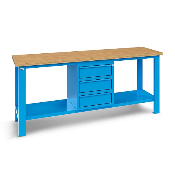 Banco da lavoro piano in legno con 2 cassettiere 1 cassetto e 1 cassettiera 3 cassetti 200 x 70 x 88,5 cm serie MG - 6