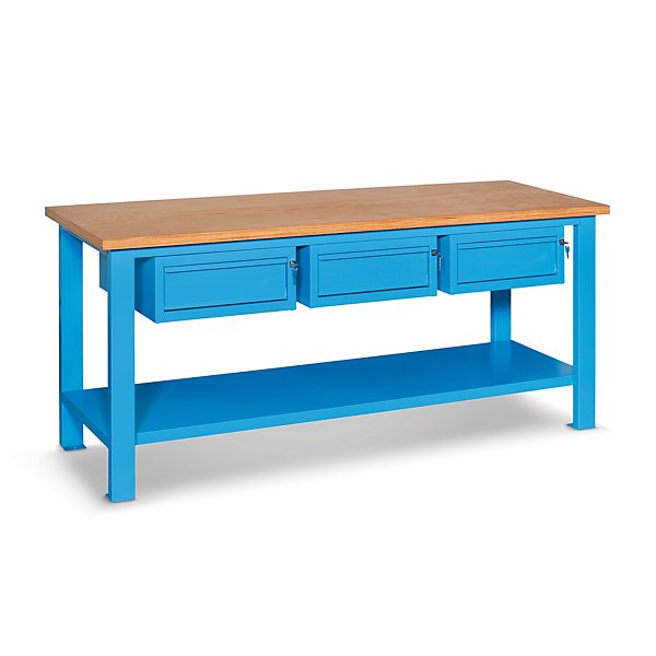 Banco da lavoro piano in legno con 2 cassettiere 1 cassetto e 1 cassettiera 3 cassetti 200 x 70 x 88,5 cm serie MG - 8