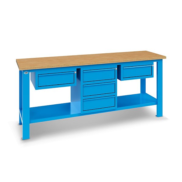 Banco da lavoro piano in legno con 2 cassettiere 1 cassetto e 1 cassettiera 3 cassetti 200 x 70 x 88,5 cm serie MG - 9