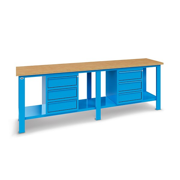 Banco da lavoro piano in legno con 2 cassettiere 1 cassetto e 1 cassettiera 3 cassetti 200 x 70 x 88,5 cm serie MG - 11
