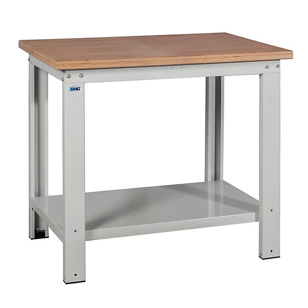 Banco da lavoro serie MG BOX, Piano in legno, 100 x 70 x 89 cm, Grigio/Legno