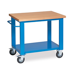 Banco da lavoro su ruote con maniglione di spinta serie MG, Piano in legno, 100 x 70 x 90,5 cm, Blu/Legno Banco da lavoro su ruote con maniglione di spinta serie MG, Piano in legno, 100 x 70 x 90,5 cm, Blu/Legno