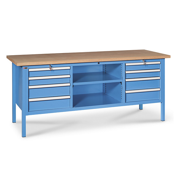 Banco di lavoro piano in legno 8 cassetti + vano giorno 200 x 70 x 87 cm serie BX linea MIDI - 1