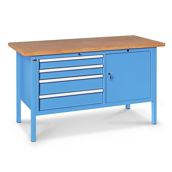 Banco di lavoro piano in legno con 4 cassetti + 1 anta  150 x 70 x 87 cm serie BX linea MIDI - 2