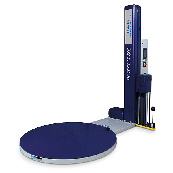 Banderoleuses industrielles programmables à plateau tournant et préétirage motorisé