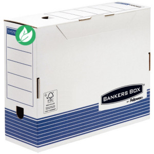 Bankers Box Boîte archives automatique FSC - Dos 10 cm - Blanc / Bleu - Lot de 10
