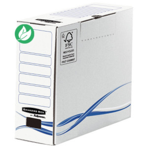 Bankers Box Boîte archives en carton 100% recyclé certifié FSC - Dos 10 cm - Blanc / Bleu - Lot de 25