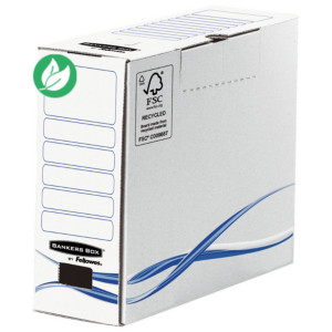 Bankers Box Boîte archives format A4 Basic en carton 100% recyclé certifié FSC montage manuel - Dos 10 cm - Blanc - Lot de 25 Bankers Box Boîte archives format A4 Basic en carton 100% recyclé certifié FSC montage manuel - Dos 10 cm - Blanc - Lot de 25