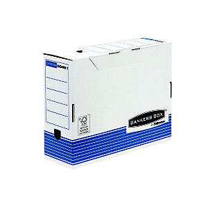 BANKERS BOX by Fellowes Contenitore archivio A4 Linea System, Cartone riciclato, Dorso 15 cm, Bianco/Blu (confezione 10 pezzi)