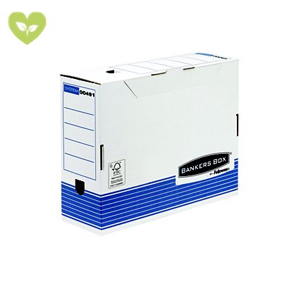 BANKERS BOX by Fellowes Contenitore archivio A4 Linea System, Cartone riciclato, Dorso 15 cm, Bianco/Blu (confezione 10 pezzi) - 1
