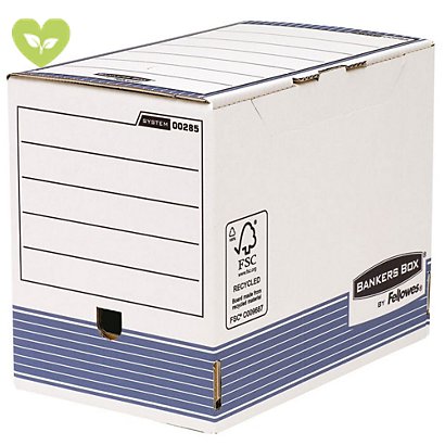 BANKERS BOX by Fellowes Contenitore archivio A4 Linea System, Cartone riciclato, Dorso 20 cm, Bianco/Blu (confezione 10 pezzi) - 1