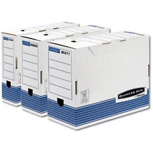 BANKERS BOX by Fellowes Contenitore archivio A4 Linea System, Cartone riciclato, Dorso 8 cm, Bianco/Blu (confezione 10 pezzi)