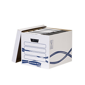 BANKERS BOX by Fellowes Scatola archivio con coperchio Basic, Bianco/Blu  (confezione 10 pezzi)