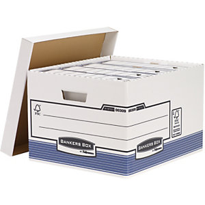 BANKERS BOX by Fellowes Scatola archivio Maxi con coperchio Linea System, Cartone riciclato, Bianco/Blu (confezione 10 pezzi)