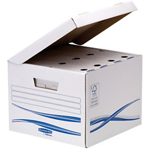 BANKERS BOX by Fellowes Scatola archivio Maxi con coperchio a ribalta Basic, Bianco/Blu (confezione 10 pezzi)
