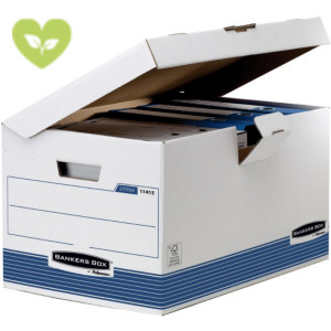 BANKERS BOX by Fellowes Scatola archivio  Maxi con coperchio a ribalta Linea System, Cartone riciclato, Bianco/Blu (confezione 10 pezzi)