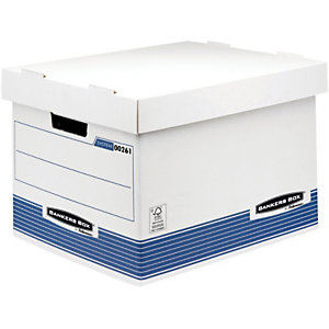 BANKERS BOX by Fellowes Scatola archivio Standard con coperchio Linea System, Cartone riciclato, Bianco/Blu (confezione 10 pezzi)