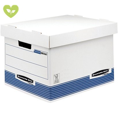 BANKERS BOX by Fellowes Scatola archivio Standard con coperchio Linea System, Cartone riciclato, Bianco/Blu (confezione 10 pezzi) - 1