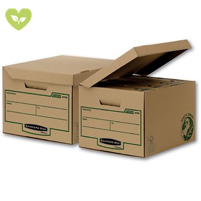 BANKERS BOX by Fellowes Scatola archivio Standard con coperchio a ribalta Earth Series, Cartone riciclato, Avana/Verde (confezione 10 pezzi) - 1