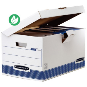 Bankers Box Caisse archives maxi 56,5 x 39 x 31 cm en carton montage automatique - Blanc - Lot de 10 Bankers Box Caisse archives maxi 56,5 x 39 x 31 cm en carton montage automatique - Blanc - Lot de 10