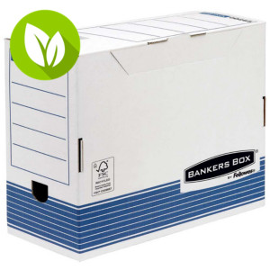 Bankers Box Caja Archivo Definitivo Cartón A4, Automontaje Fastfold, Tapa fija, Blanco y Azul, 325 mm x 264 mm x 150 mm