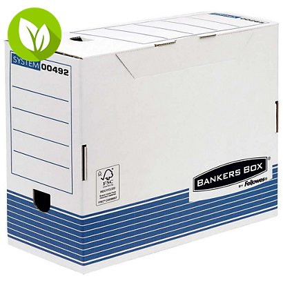 Bankers Box Caja Archivo Definitivo Cartón A4, Automontaje Fastfold, Tapa fija, Blanco y Azul, 325 mm x 264 mm x 150 mm - 1