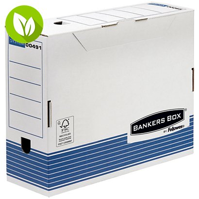 Bankers Box Caja Archivo Definitivo Cartón A4, Automontaje Fastfold, Tapa fija, Blanco y Azul, 325 x 108 x 264 mm - 1