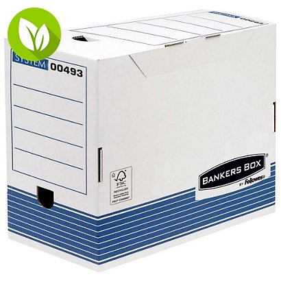 Bankers Box Caja Archivo Definitivo Cartón A4, Automontaje Fastfold, Tapa fija, Blanco y Azul, 325 x 200 x 264 mm - 1