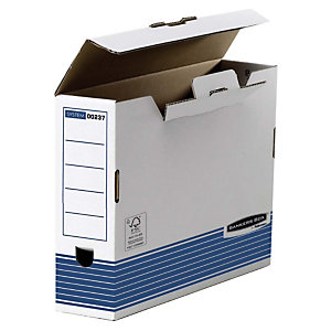 Bankers Box Caja Archivo Definitivo Cartón Folio, Automontaje Fastfold, Tapa fija, Blanco y Azul, 325 x 80 x 264 mm
