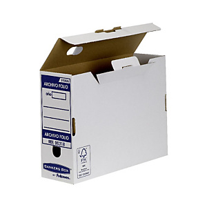 Bankers Box Caja Archivo Definitivo Cartón Folio, Automontaje Fastfold, Tapa fija, Blanco y Azul, 360 x 108 x 252 mm Bankers Box Caja Archivo Definitivo Cartón Folio, Automontaje Fastfold, Tapa fija, Blanco y Azul, 360 x 108 x 252 mm