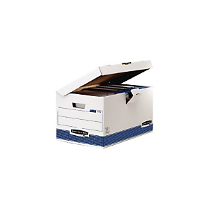 Bankers Box Cajón Archivo Definitivo Cartón Folio, Automontaje Fastfold, Tapa fija, Blanco y Azul, 287 x 480 x 380 mm Bankers Box Cajón Archivo Definitivo Cartón Folio, Automontaje Fastfold, Tapa fija, Blanco y Azul, 287 x 480 x 380 mm