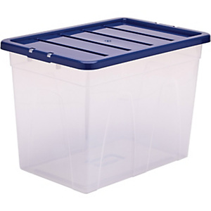 BANKERS BOX Contenitore multiuso con coperchio, Capacità 64 litri, PPL, Trasparente/Blu BANKERS BOX Contenitore multiuso con coperchio, Capacità 64 litri, PPL, Trasparente/Blu