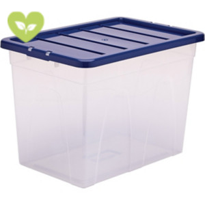 BANKERS BOX Contenitore multiuso con coperchio, Capacità 64 litri, PPL, Trasparente/Blu BANKERS BOX Contenitore multiuso con coperchio, Capacità 64 litri, PPL, Trasparente/Blu