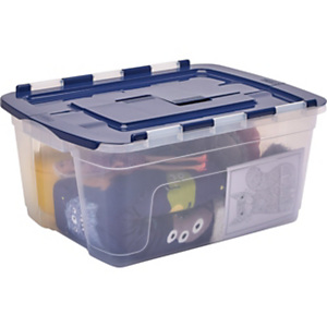 BANKERS BOX Contenitore multiuso con coperchio a cerniera, Capacità 45 litri, Trasparente/Blu BANKERS BOX Contenitore multiuso con coperchio a cerniera, Capacità 45 litri, Trasparente/Blu