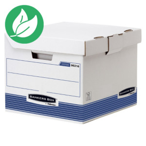 Bankersbox Caisse archives carton pour format A4 - Blanc / Bleu - Montage automatique - lot de 10