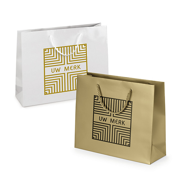 Bedrukte draagtas van lakpapier 40 x 32 x 12 cm wit