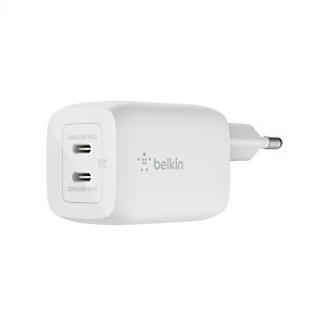 Belkin Boost Charge Pro 65W, Cargador de pared, USB-C de 45W + USB-C de 20W, GaN, PPS, WCH013vf2MWH-B6
