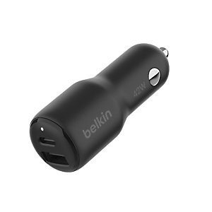 Belkin BoostCharge 42W, Cargador de coche de carga rápida, 1 x USB-A 12W + 1 x USB-C 30W, negro, CCB005btBK Belkin BoostCharge 42W, Cargador de coche de carga rápida, 1 x USB-A 12W + 1 x USB-C 30W, negro, CCB005btBK