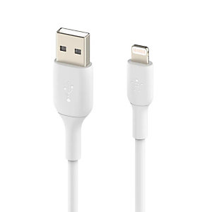 Belkin Cable de carga y datos, USB-A a Lightning, para iPhone y iPad, 1 m., blanco, CAA001BT1MWH