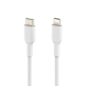 Belkin Cable de carga y datos, USB-C a Lightning, para iPhone y iPad, 1 m., blanco, CAA003BT1MWH