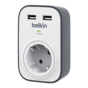 Belkin SurgeCube Protector contra sobretensiones con 1 enchufe y 2 puertos USB de carga súper rápida de 2.4 A