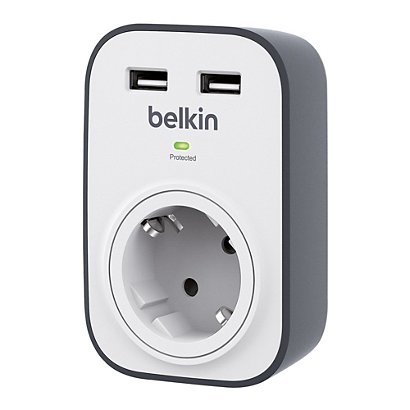 Belkin SurgeCube Protector contra sobretensiones con 1 enchufe y 2 puertos USB de carga súper rápida de 2.4 A - 1