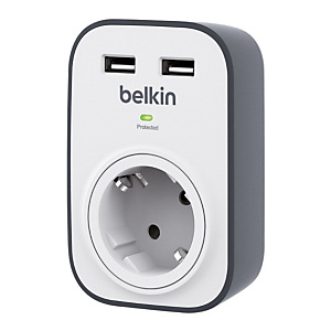 Belkin SurgeCube Protector contra sobretensiones con 1 enchufe y 2 puertos USB de carga súper rápida de 2.4 A Belkin SurgeCube Protector contra sobretensiones con 1 enchufe y 2 puertos USB de carga súper rápida de 2.4 A