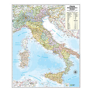 BELLETTI Carta geografica Italia amministrativa e stradale - murale - 67x85 cm 