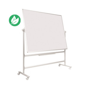 Bi-Office Tableau blanc émaillé mobile double face pivotant Earth - Surface magnétique - Cadre Aluminium - L.120 x H.90 cm