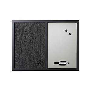 Bi-Office Tableau mixte en acier laqué magnétique argent et tissu noir 60 x 45 cm - Cadre noir